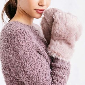 Pink furry fuzzy mittens